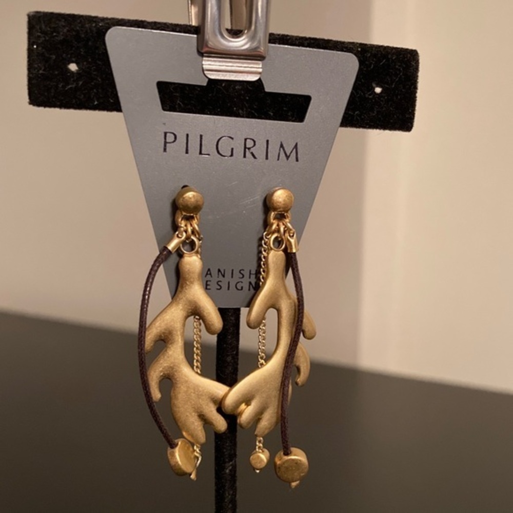 Pilgrim Gold and Brown Leaf Earrings
